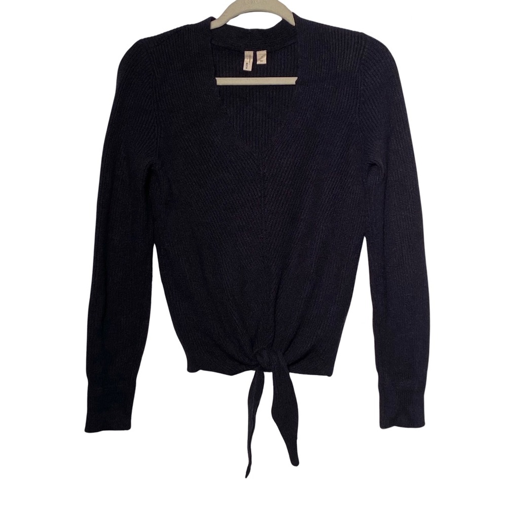 Moth by Anthropologie Freeport Black Ribbed Knit Tie Front Waist Sweater, Size S